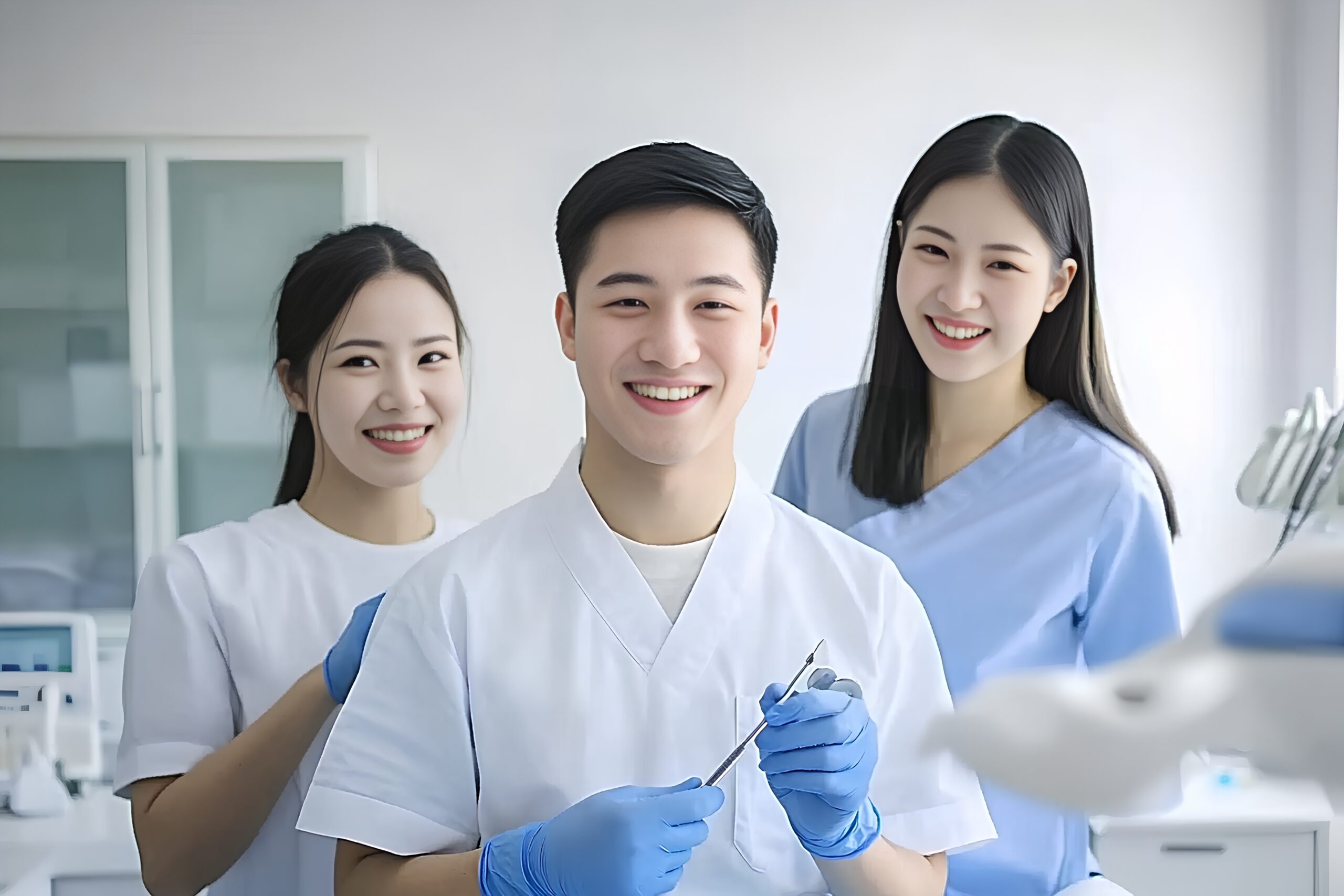 医疗现代简约风职场人士团队合作站立手持工具商业照片（仅供交流学习非商用）
