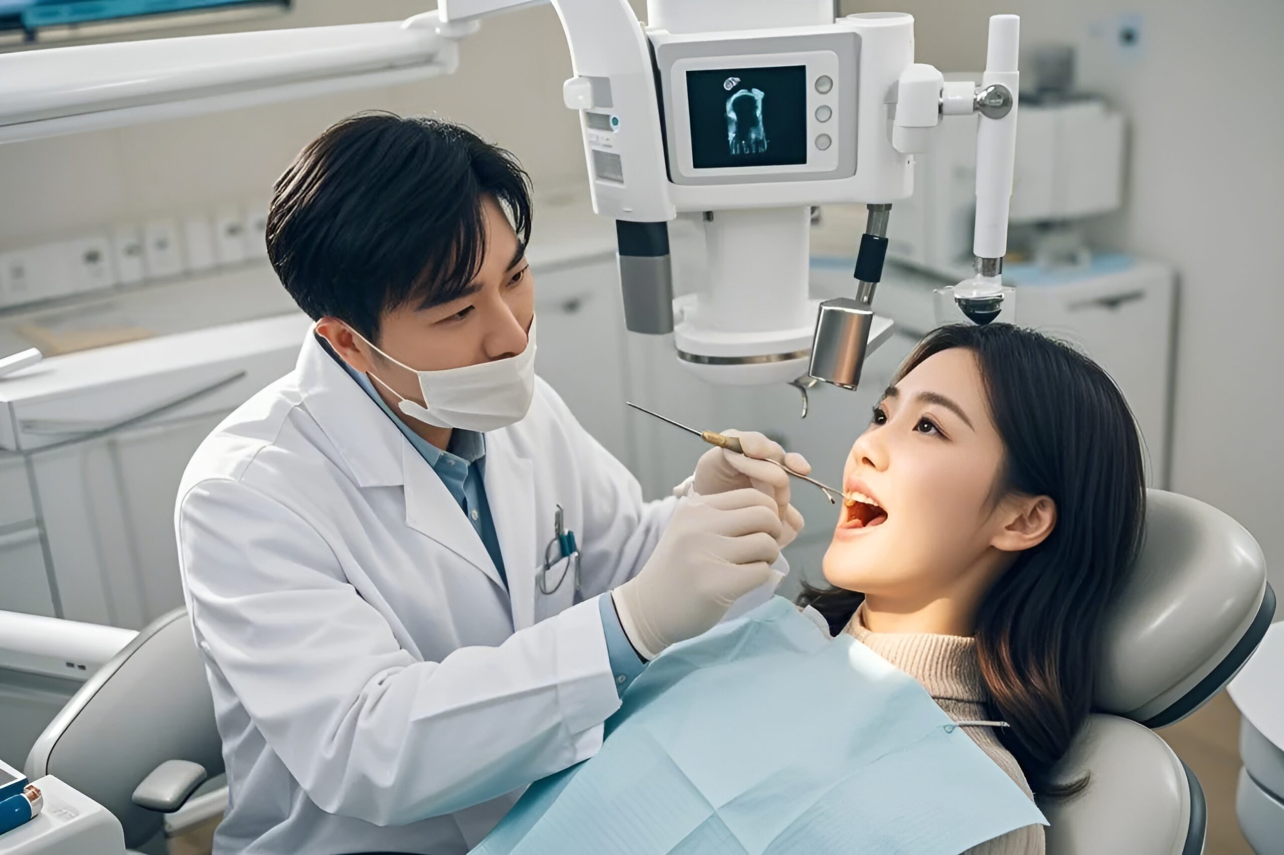 孕前体检现代简约风医生检查患者牙齿牙科诊所医疗场景商业照片（仅供交流学习非商用）